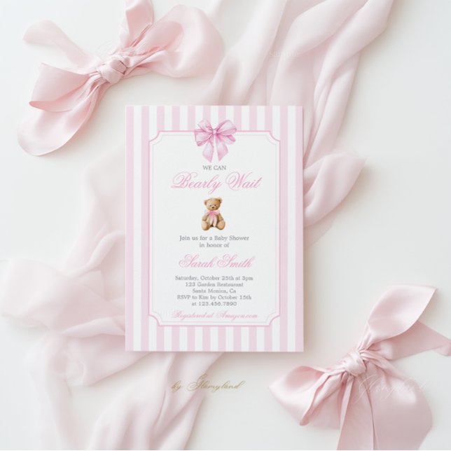 Invitation Baby shower fille de l'ours en peluche (Créateur téléchargé)