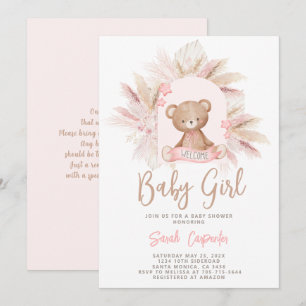 Invitation Baby shower fille de l'ours rose Teddy