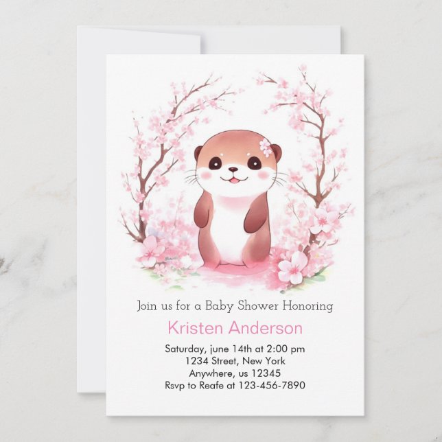 Invitation Baby shower fille de loutre d'aquarelle Whimsical (Devant)