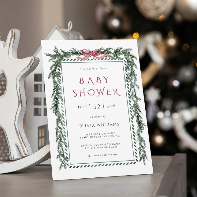 Invitation Baby shower fille de Noël Pine Garland (Créateur téléchargé)