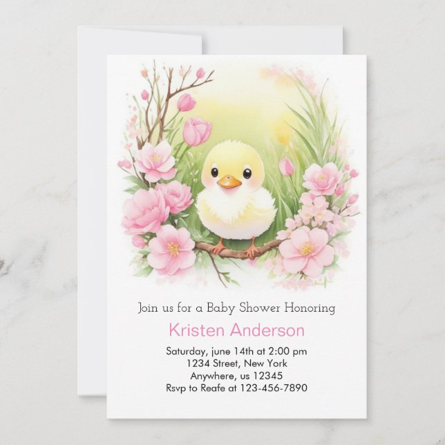 Invitation Baby shower Fille de prairie rose mignonne (Devant)