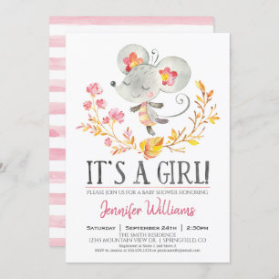 Invitation Baby shower fille de souris rose