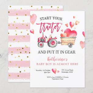 Invitation Baby shower fille de tracteur rose