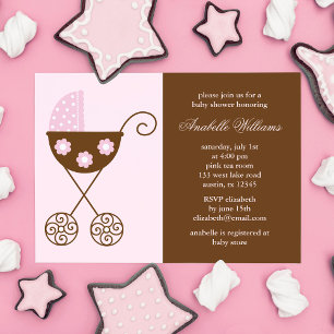 Invitation Baby shower fille de transport rose