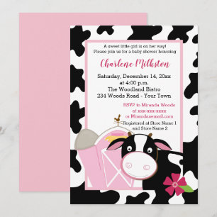 Invitation Baby shower fille de vache laitière ros