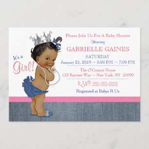 Invitation Baby shower fille Denim personnalisée