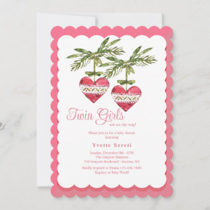 Invitation Baby shower fille deux coeurs