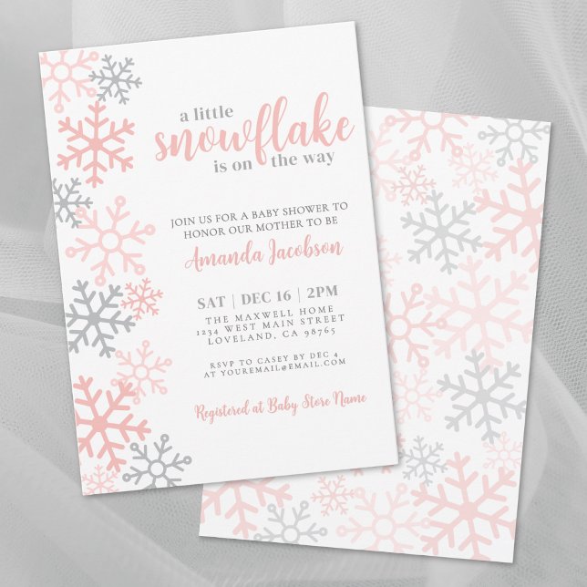 Invitation Baby Shower Fille d'Hiver Flocon de Neige (Snowflake Winter Girl Baby Shower Invitation)