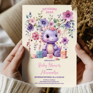 Invitation Baby shower fille Dino Fleur Rose