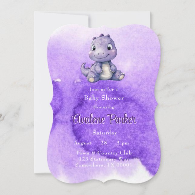 Invitation Baby shower Fille Dinosaur mauve tendance (Devant)