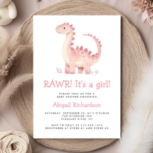 Invitation Baby Shower Fille Dinosaure Rose Mignonne