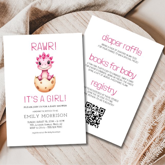 Invitation Baby Shower Fille Dinosaure Rose Tout e (Créateur téléchargé)