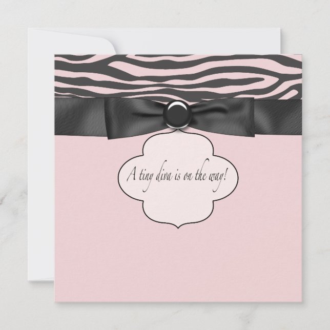 Invitation Baby Shower Fille Diva Rayure Zèbre Rose (Devant)