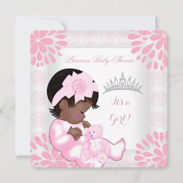Invitation Baby Shower Fille Douce Bébé Pêche Rose Blanc Ours (Devant)