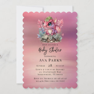 Invitation Baby shower Fille Dragon Rose Hot