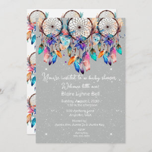 Invitation Baby shower fille Dreamcatcher blanc et rose