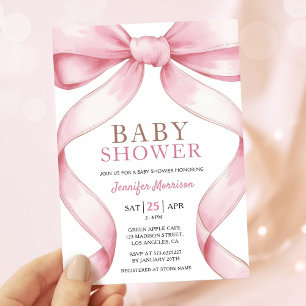 Invitation Baby shower fille Elegant Bow Rose