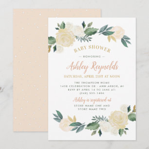 Invitation Baby Shower Fille Élégant Rose Gold Vert Floral