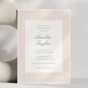 Invitation Baby Shower Fille Élégante aux Rayures Rose Pâle
