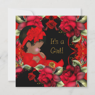 Invitation Baby Shower Fille Élégante Fleurs Rose Rouge