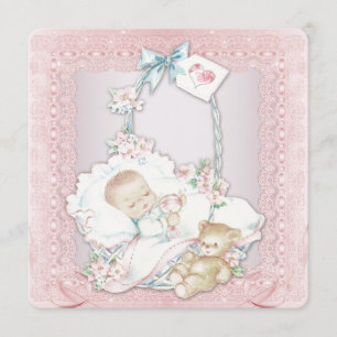 Invitation Baby Shower Fille Élégante Vintage Rose