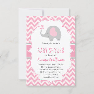 Invitation Baby shower fille Eléphant gris rose mou