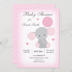 Invitation Baby shower fille éléphant rose