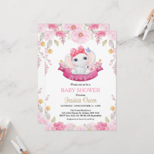 Invitation Baby shower fille éléphante mignonne