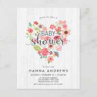Invitation Baby shower fille en bois blanc et coeu