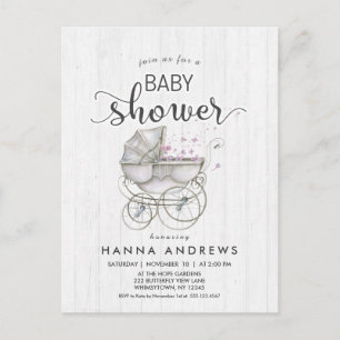 Invitation Baby shower fille en bois blanc et tran