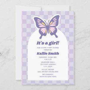 Invitation Baby shower fille en carton papillon Lavender
