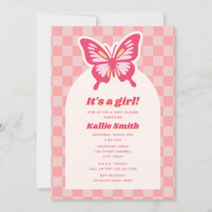 Invitation Baby shower fille en carton rose papillon