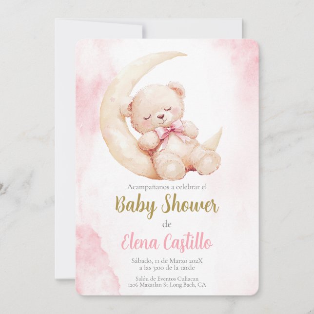 Invitation Baby shower fille en espagnol (Devant)