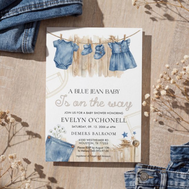 Invitation Baby Shower Fille en Jean Bleu (Créateur téléchargé)