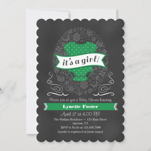 Invitation Baby shower fille en tableau vert (Devant)
