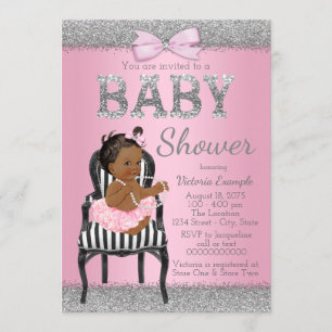 Invitation Baby Shower Fille Ethnique Rose et Argent