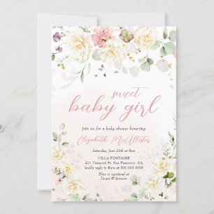 Invitation Baby shower Fille Eucalyptus Rose Rose