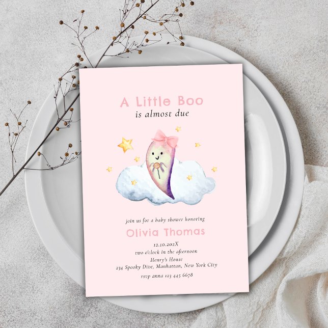 Invitation Baby shower Fille Fantôme Petit Boo Rose (Pink Little Boo Bow Ghost Girl Baby Shower Invitation)