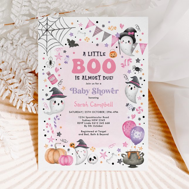 Invitation Baby shower Fille Fantôme Rose d'Halloween mignon (Créateur téléchargé)