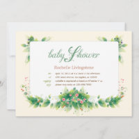 Invitation Baby shower fille Feuille douce