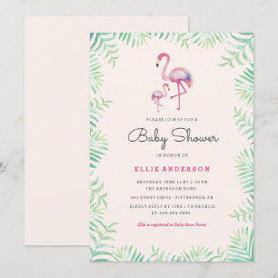 Invitation Baby shower fille Flamant rose rose