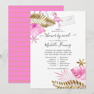 Invitation Baby shower fille Flamant rose rose et or par cour