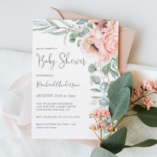 Invitation Baby Shower Fille Fleur Aquarelle Rose Clair
