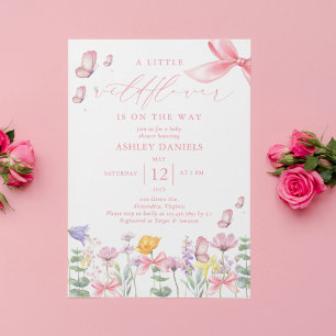 Invitation Baby shower fille Fleur sauvage de la ceinture ros