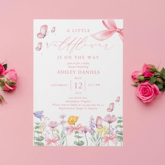 Invitation Baby shower fille Fleur sauvage de la ceinture ros (Créateur téléchargé)