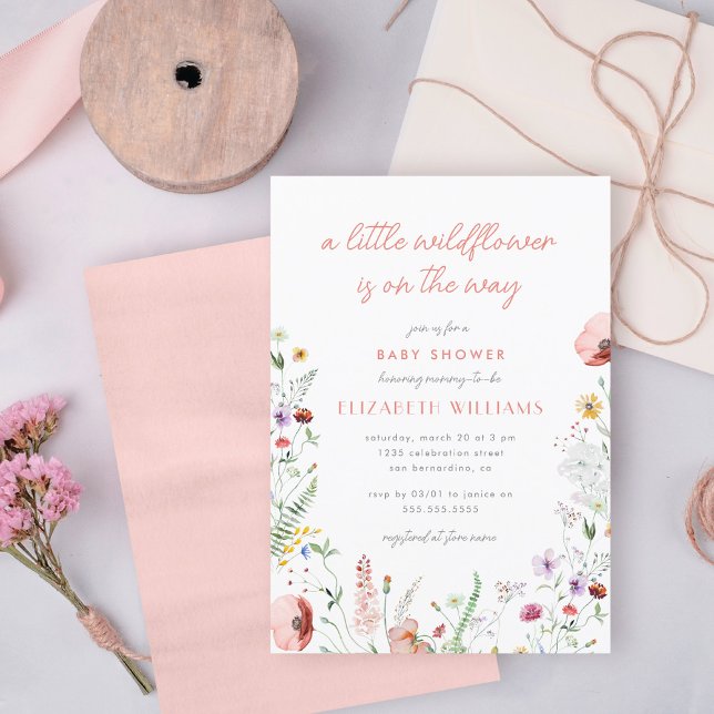 Invitation Baby shower fille Fleur sauvage Watercolor (Créateur téléchargé)