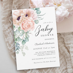 Invitation Baby Shower Fille Fleurs Aquarelle Rose Clair