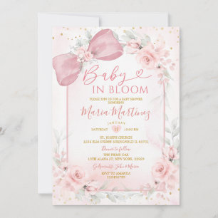 Invitation Baby Shower Fille Fleurs Rose Pâle En Fleur