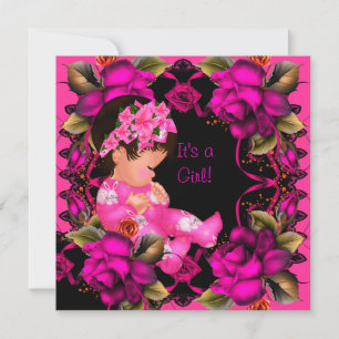 Invitation Baby Shower Fille Fleurs Rose Rose 2