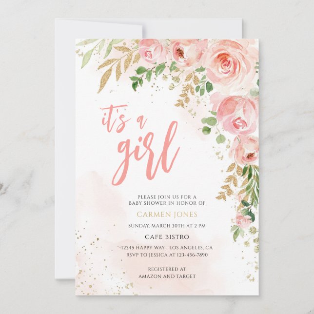 Invitation Baby Shower Fille Floral (Devant)